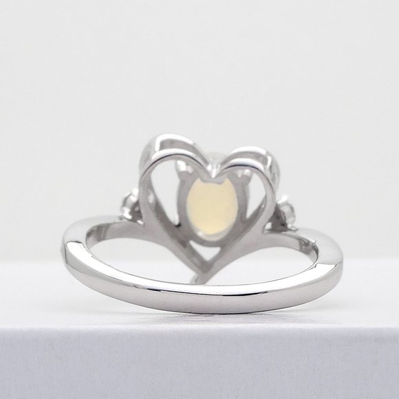 Silver Heart Opal Ring, Real Sterling Silver Stamped 925, Size 8 - Picture 7 of 10